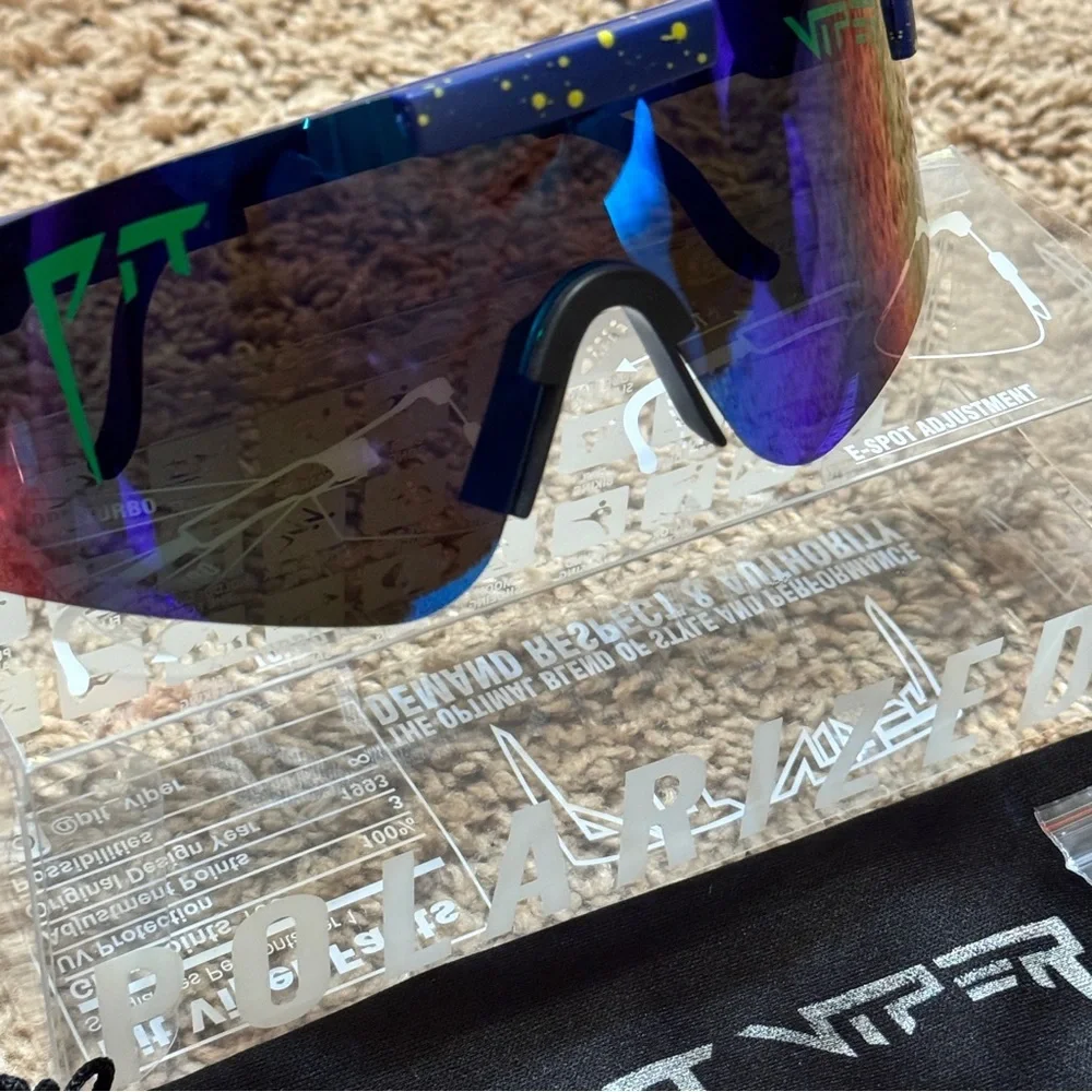 NWT Pit Viper Polarized Sunglasses Blue/Yellow Splatter – Brand New with Case